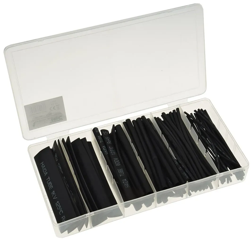 Schrumpfschlauch-Sortiment, 100-teilig in praktischer Box, schwarz Schrumpfschlauch-Sortiment, 100-teilig in praktischer Box, schwarz