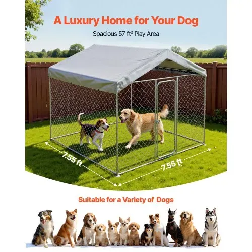 VEVOR Hundezwinger, 2,3 x 2,3 x 2,15 m, Hundehütte mit Sicherheitsschloss, Outdoor Hundehaus mit UV-Beständiger & Wasserdichter Dachabdeckung, Robuste Hundegehege/Auslauf für Große Hunde – Bild 3