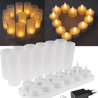 LED Teelichter, 12er Set, mit Windschutz wiederaufladbar auf Ladestation LED Teelichter, 12er Set, mit Windschutz wiederaufladbar auf Ladestation