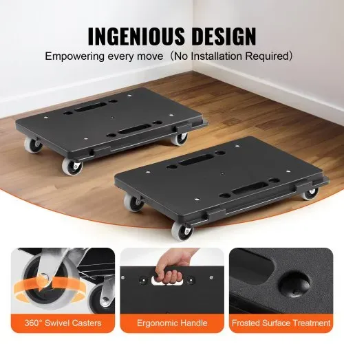 VEVOR Möbelwagen, Möbelwagen, 4 Räder, tragbare bewegliche Rollen, robust, ineinandergreifend, klein, flach, für schwere Möbel, 2 Stück, 40,6 x 27,9 cm, 227,8 kg Kapazität, schwarz – Bild 2
