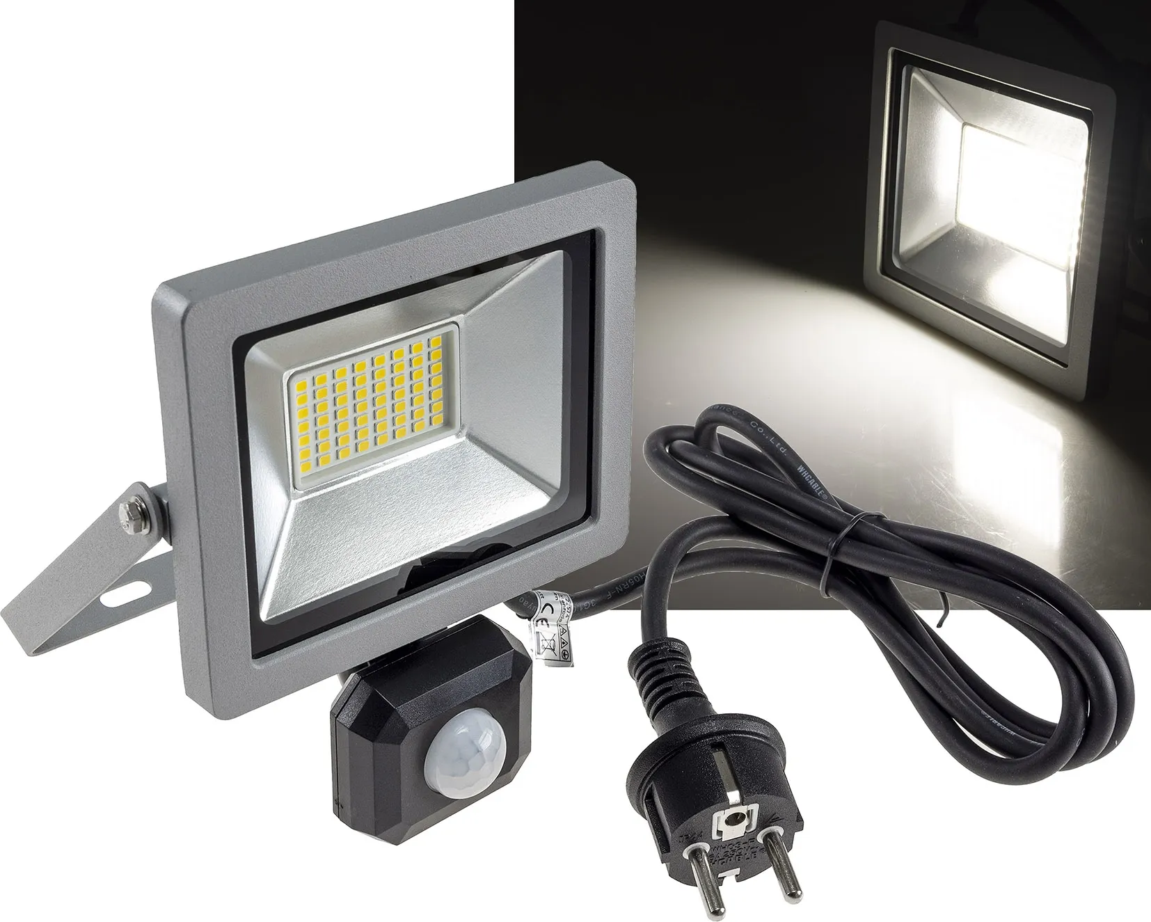 LED-Fluter SlimLine „CTF-SLT30 PIR“ 30W, IP44, 2960lm, 4200K, Bewegungsmelde LED-Fluter SlimLine „CTF-SLT30 PIR“ 30W, IP44, 2960lm, 4200K, Bewegungsmelde