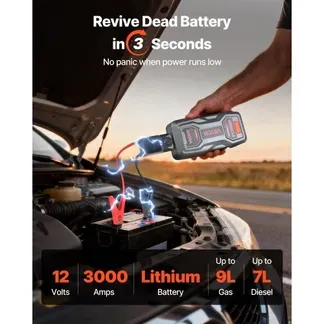 VEVOR Starthilfe Powerbank, Starthilfegerät 3000A Spitzenstrom mit LED-Taschenlampe & Kabel für Motor bis zu 9L Benzin/7L Diesel, Tragbarer Booster mit Schnellladung & Sicherheitsschutz für Notfall VEVOR Starthilfe Powerbank, Starthilfegerät 3000A Spitzenstrom mit LED-Taschenlampe & Kabel für Motor bis zu 9L Benzin/7L Diesel, Tragbarer Booster mit Schnellladung & Sicherheitsschutz für Notfall