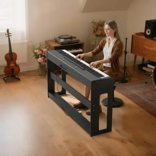 VEVOR Digitalpiano, 88 Tasten vollgewichtet anschlagdynamisch, E-Piano mit Möbelständer, Netzadapter, Dreifachpedal, Aufnahmefunktion, 280 Töne, Kabellose Verbindung, für Anfänger, Schwarz – Bild 7