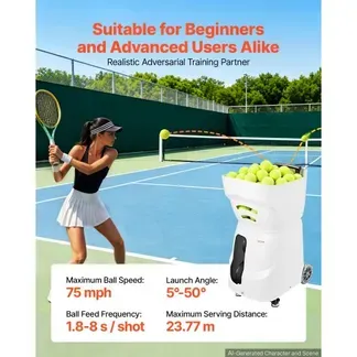 VEVOR Tennisballmaschine Max. 121 km/h Tischballwerfer 110 Ballkapazität, Spin-Steuerung, App-Steuerung, 21 Trainingsmodi, 4 Stunden Akkulaufzeit, Ausziehbarer Griff, Rollbar und Kunststoffgehäuse VEVOR Tennisballmaschine Max. 121 km/h Tischballwerfer 110 Ballkapazität, Spin-Steuerung, App-Steuerung, 21 Trainingsmodi, 4 Stunden Akkulaufzeit, Ausziehbarer Griff, Rollbar und Kunststoffgehäuse