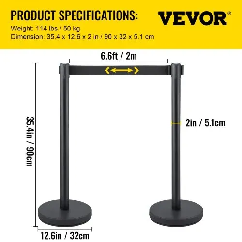 VEVOR 8 x Absperrpfosten aus Eisen und Stahl, Kunststoff Pfosten mit Adapter, Poller Kette Absperrkette, Absperrung Schwarz in Theatern, Hotels, Personenleitsystem Absperrständer 90 cm Gesamthöhe – Bild 6