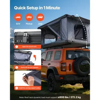 VEVOR Autodachzelt Hartschalen für 2-3 Personen, Campingzelt aus Aluminium mit Dreifarbiger LED-Beleuchtung & 2 Fenstern, Wasserfest & Windicht, für Jeep SUV Pickup 212 x 132 x 95 cm (Aufgeklappt) VEVOR Autodachzelt Hartschalen für 2-3 Personen, Campingzelt aus Aluminium mit Dreifarbiger LED-Beleuchtung & 2 Fenstern, Wasserfest & Windicht, für Jeep SUV Pickup 212 x 132 x 95 cm (Aufgeklappt)