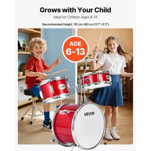 VEVOR Schlagzeug Set, 3-teilig, Drum Kit mit 35,6 cm Bassdrum, 25,4 cm Snare-Drum und 20,3 cm Tom-Toms, Musik-Lern-Schlagzeug-Instrumenten-Set, Ideal für Kinder von 6 bis 13 Jahren (rot) VEVOR Schlagzeug Set, 3-teilig, Drum Kit mit 35,6 cm Bassdrum, 25,4 cm Snare-Drum und 20,3 cm Tom-Toms, Musik-Lern-Schlagzeug-Instrumenten-Set, Ideal für Kinder von 6 bis 13 Jahren (rot)