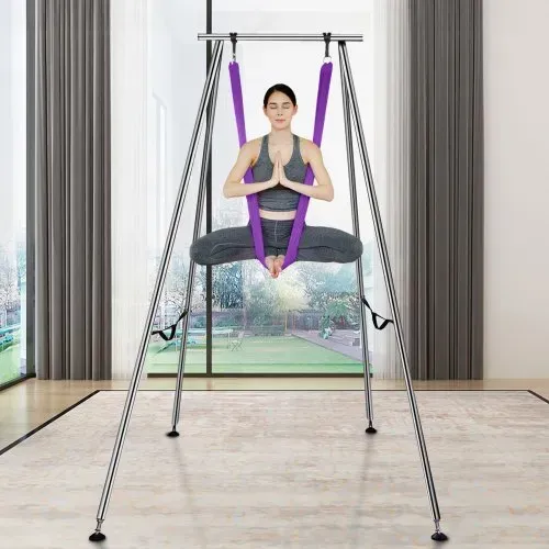 VEVOR Aerial Yoga Hängematte mit Yogarahmen 12 x 2,6 m, Lila Yoga Swing Air Fliegen, Yoga-Schaukel Hammock Swing 250 kg Max. Tragfähigkeit, inkl. Yoga-Socken & Fußpolster, Anti-Gravity-Übungen – Bild 7