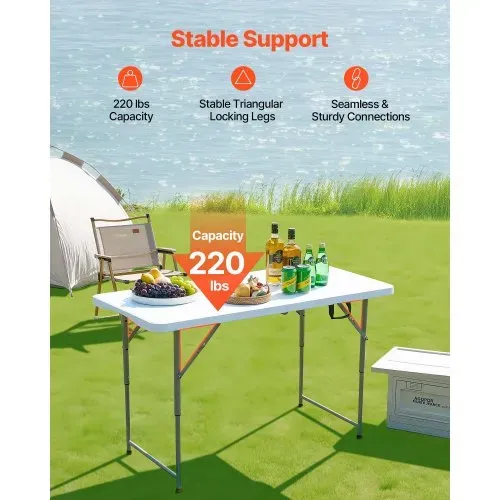 VEVOR Klapptisch Buffettisch tragbarer Allzwecktisch 122 cm, rechteckiger Kunststofftisch mit verstellbarer Höhe & integriertem Griff, Gartentisch Campingtisch für Partys Picknick Camping, weiß – Bild 2