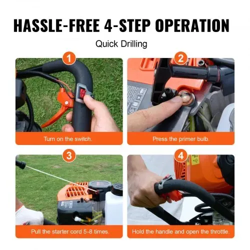 VEVOR Erdbohrer mit Benzinmotor, 63 CC, 2400 W, Benzinbohrer mit 8-Zoll-Bohrkronen und 1 Verlängerungsstange, Lochbohrer für Pfostenzäune für Ackerland, Gartenpflanzen, Orange+Schwarz – Bild 5