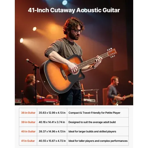 VEVOR Elektro Akustische Gitarre Cutaway Anfänger 1041,4 mm (41 inch) Erwachsene Sunburst – Bild 2