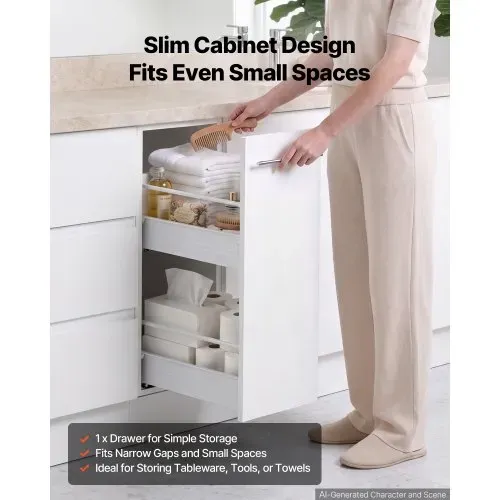 VEVOR Unterschrank 300x475x815 mm BxTxH Spanplatte Küchenunterschrank Weiß für Waschküche & Bad, ohne Arbeitsplatte, im Shaker-Stil, mit einer Schublade, Soft-Close-Mechanismus & Kantenverarbeitung – Bild 5