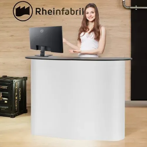 VEVOR Tragbare Messetheke Messetresen, 130 × 46,5 × 95 cm Messestand Ausstellungs-Thekenständer, Faltbarer Promotion-Einzelhandels-Bartisch, Pop-Up-Podium mit Aufbewahrungsregal, Tragetasche – Bild 7