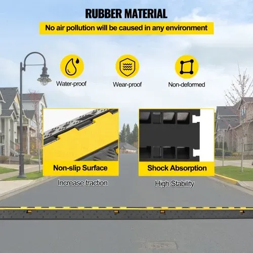 VEVOR Kabelschutzmatte Kabelkanal schwarz Kabelkanal außenbereich 2 Kanal strapazierfähig 66.000 lb Tragkraft Kabel Draht Schnur Abdeckung Rampe Speed Bump Auffahrt 103x25,5x5 cm – Bild 4