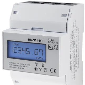 Drehstromzähler MID geeicht 3-phasig 10A, 230/400V, 4TE, digital LCD Drehstromzähler MID geeicht 3-phasig 10A, 230/400V, 4TE, digital LCD