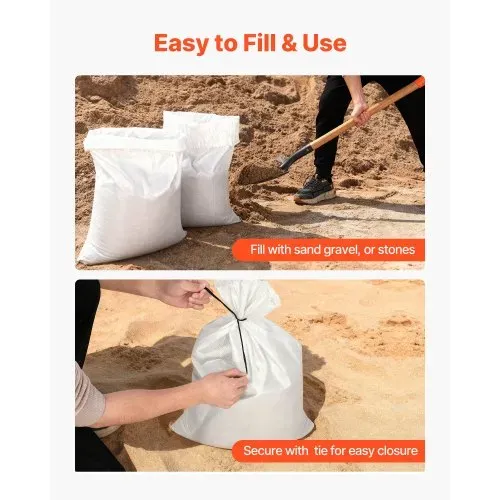 VEVOR Sandsäcke für Hochwasser, 200er-Pack, 400x660 mm, Gewebesäcke mit Bändern, 22,6 kg Tragkraft, Polypropylen-Hochwasssersandsäcke, reißfest & UV-beständig, für Hochwasserschutzbarrieren – Bild 4