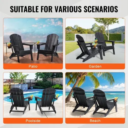 VEVOR Adirondack-Stuhl aus Kunststoff, 2er-Set, wetterfest, tragbar, klappbar, Feuerstellenstuhl, Adirondack-Terrassenstuhl für den Außenbereich mit Getränkehalter, mit entspannender Armlehne, ergonomisch, für Garten, Hinterhof – Schwarz – Bild 5