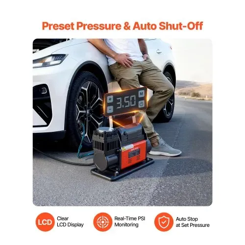 VEVOR Tragbarer Luftkompressor, Reifenfüller mit automatischer Abschaltfunktion, LCD-Digitalanzeige, 202 L/min, 10,3 bar, Offroad-Luftpumpe mit Adaptern für LKW, PKW, SUV, Geländewagen & RV – Bild 2