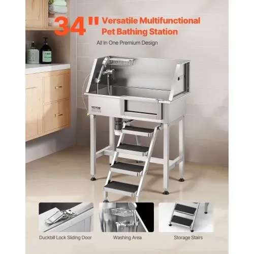 VEVOR Hundewaschstation aus Edelstahl, 870x488x1118mm Haustierpflegewanne bis 100kg mit Rechter Schiebetür & Treppe, Tierbadewanne inkl. Abfluss Duschkopf Seifenhalter für Mittlere & Kleine Haustiere VEVOR Hundewaschstation aus Edelstahl, 870x488x1118mm Haustierpflegewanne bis 100kg mit Rechter Schiebetür & Treppe, Tierbadewanne inkl. Abfluss Duschkopf Seifenhalter für Mittlere & Kleine Haustiere