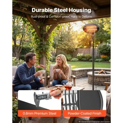 VEVOR Infrarot Heizstrahler 2000W 2-in-1 Infrarotstrahler mit Zugschalter, Infrarotheizung für Garten Terrasse Balkon, 3 Heizstufen, Kaltgewalzter Stahl, Mit Quarz-Heizelemente, Wand- & Standgerät – Bild 5
