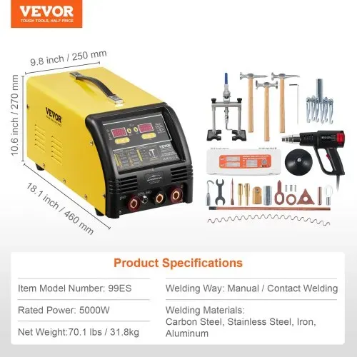 VEVOR Dual Ausbeulspotter Deluxe AL/Fe Dellenreparatur-Set, 5-kW-Schweißgerät mit automatischem/manuellem Schweißen & 10 Modi, Punktschweißgerät für die Reparatur von Autoteilen aus Stahl & Aluminium – Bild 6