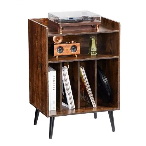 VEVOR Schallplattenaufbewahrung 3-stufiger Plattenspielerständer für bis zu 150 Alben, hölzerner Aufbewahrungsschrank für Vinyl-Schallplatten mit Ausstellungsregal für Schlafzimmer Wohnzimmer – Bild 8