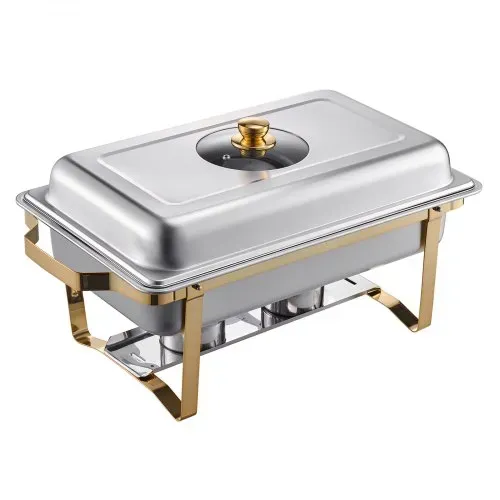 VEVOR Chafing Dish Set Speisenwärmer Edelstahl mit 4 Behältern in halber Größe (4 L pro), rechteckiger Wärmespender mit sichtbarem Deckel & Wasserpfannenständer & Brennstoffhalter, für Partys – Bild 9