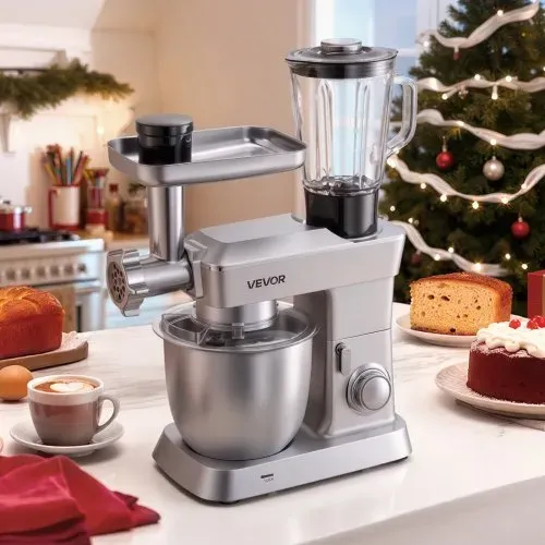 VEVOR multifunktionale Küchenmaschine elektrisch 1300 W mit Edelstahlschüssel (4,3 L) & Mixbecher (1,5 L), Knetmaschine Teigmixer mit 6+P Geschwindigkeiten & Knethaken & Schneebesen & Rührbesen – Bild 7