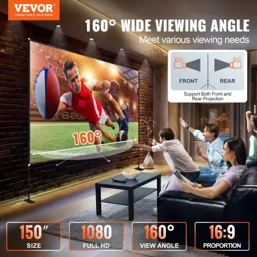 VEVOR Projektionsleinwand mit Ständer 381cm Tragbare Filmleinwand 16:9 Outdoor Indoor Beamer Leinwand 347 x 201.9cm Mobile Beamer Leinwand 160° VEVOR Projektionsleinwand mit Ständer 381cm Tragbare Filmleinwand 16:9 Outdoor Indoor Beamer Leinwand 347 x 201.9cm Mobile Beamer Leinwand 160°
