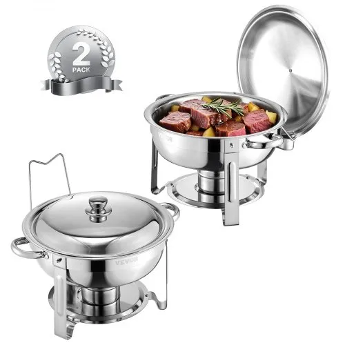 VEVOR Chafing Dish Buffet Speisenwärmer mit 2 Behältern in voller Größe (4,7 L pro), runder Catering-Wärmespender mit Deckel & Brennstoffhalter & Wasserpfanne, für Hochzeiten Partys Silber VEVOR Chafing Dish Buffet Speisenwärmer mit 2 Behältern in voller Größe (4,7 L pro), runder Catering-Wärmespender mit Deckel & Brennstoffhalter & Wasserpfanne, für Hochzeiten Partys Silber