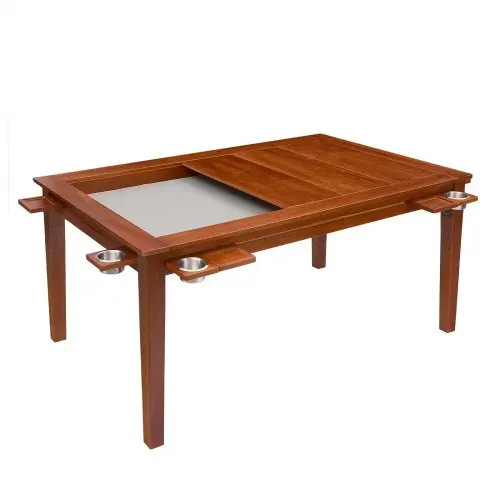VEVOR Brettspieltisch 160x100x76cm 2-in-1 Spiel- & Esstisch 200kg Belastbar, Geräumig für 6 Spieler, Massivholz, mit Abnehmbaren Tischplatten Getränkehaltern Leder-Spielmatte & Ausziehbaren Tabletts – Bild 9