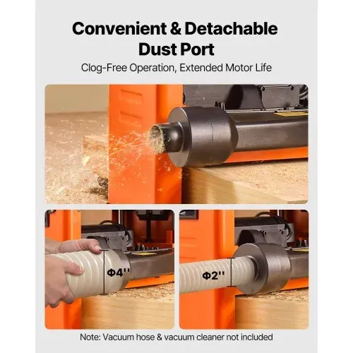 VEVOR Dickenhobel, Dreiblatt, 330 mm Arbeitstisch, Hobelmaschine, 2 kW, Motordrehzahl von 23500 U/min, Doppelrollen, Überrollschutz, Holzbearbeitung mit Einzelgeschwindigkeit, für Hart- & Weichholz – Bild 6