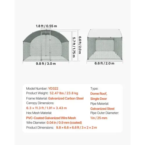 VEVOR Hühnerstall 3x2x2 m Begehbarer Hühnerauslauf mit Abdeckung, Hühnerhaus mit Doppeldach & Sicherheitsschloss Enten- & Kaninchenkäfig Geflügelgehege für Hinterhof Bauernhof Hof – Bild 6
