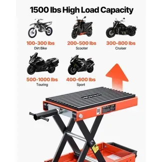 VEVOR Motorradheber 680 kg Tragkraft Motorradhebebühne mit Breiter Auflagefläche Sicherheitsbolzen 105-350 mm Höhenverstellbar Scherenheber aus Stahl für Straßenmotorräder Cruiser Schwarz Orange VEVOR Motorradheber 680 kg Tragkraft Motorradhebebühne mit Breiter Auflagefläche Sicherheitsbolzen 105-350 mm Höhenverstellbar Scherenheber aus Stahl für Straßenmotorräder Cruiser Schwarz Orange
