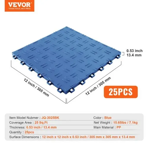 VEVOR Garagen-Bodenbeschläge, 305 x 305 x 13,4 mm, 25er-Set Industrieboden, rutschfeste doppelseitige Struktur-Garagenboden, für Garagen, Keller, Reparaturwerkstätten, Blau – Bild 6