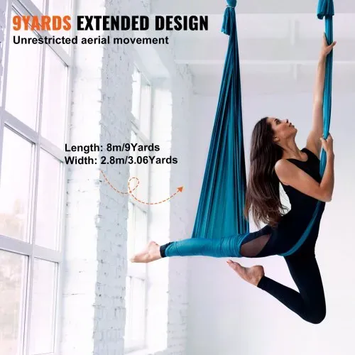 VEVOR Aerial Yoga Hängematte Set 8 x 2,8 m, Grün Aerial Yoga Swing Air Fliegen, Indoor Aerial Yoga Hammock Swing 1000 kg Max. Tragfähigkeit, inkl. Yoga-Socken & Stahlkarabiner & Alu-Drehgelenk – Bild 3