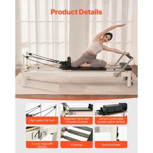 VEVOR Pilates Reformer Maschine Pilates-Bett aus Aluminium mit Sitzbox & doppeltem Widerstand – Feder & Kordel, für Fortgeschrittene & Anfänger, Heim-Fitnessstudio Gerät bis zu 181,44 kg – Bild 4