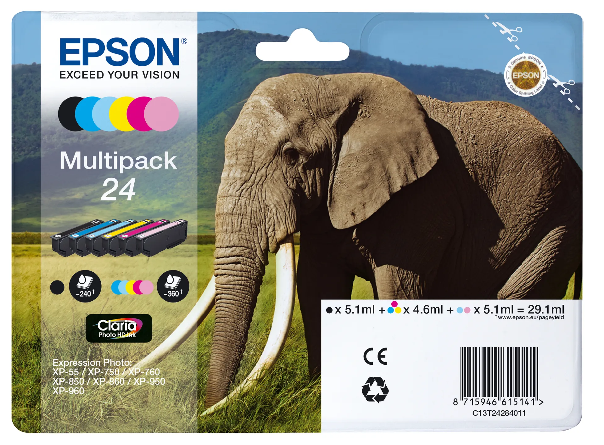 Epson Elephant Multipack 6-colours 24 Claria Photo HD Ink Epson Elephant Multipack 6-colours 24 Claria Photo HD Ink