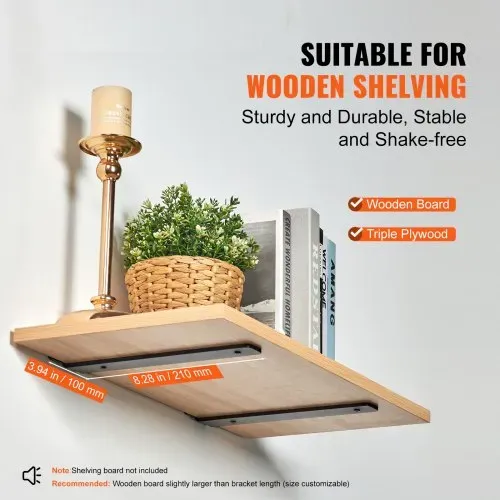VEVOR Regalhalterung, 210 x 100 x 45 mm, 6 Stück, robuste schwebende Regalträger, Halterungen für Regale, 5 mm dicke mattschwarze L-Regalhalter, Regalhalterungen aus Stahl mit 72,4 kg Tragkraft – Bild 2