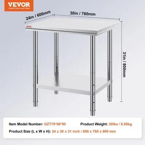 VEVOR Edelstahl Arbeitstisch 760 x 600 x 70 mm Essenszubereitung für die Zubereitung von Mahlzeiten, Nähen, Waschen, Basteln, Garagennutzung usw. – Bild 6