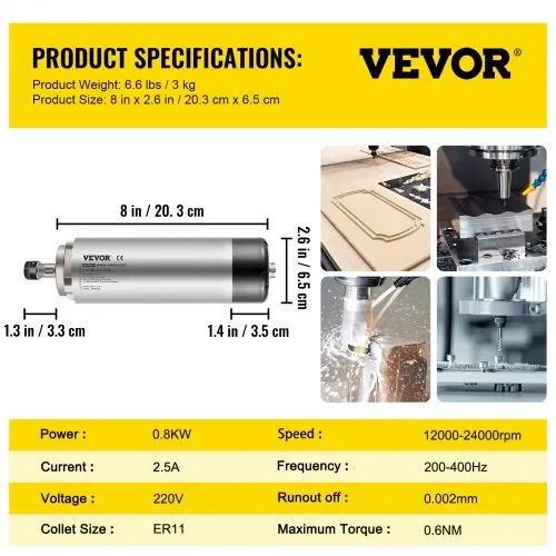 VEVOR Luftgekühlter Hochgeschwindigkeitsspindelmotor 0,8 kW Gravieren Fräsen – Bild 6