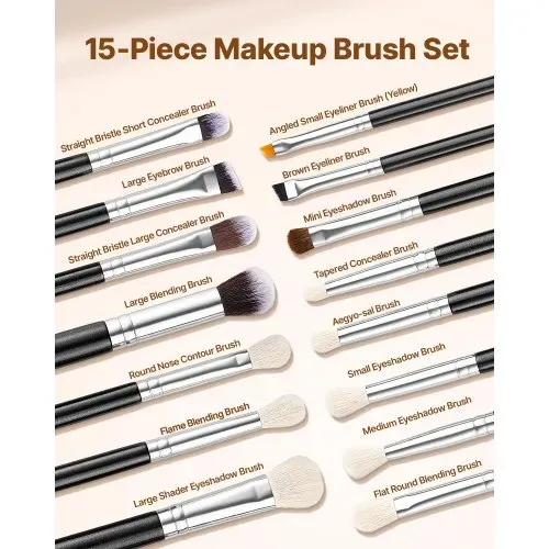VEVOR Pinselset Makeup, 15-teiliges professionelles Schminkpinsel Set für Grundierung, Lidschatten, mit weichen synthetischen Borsten, ergonomischem Holzgriff, Aluminiumzwinge, für Gesicht, Augen VEVOR Pinselset Makeup, 15-teiliges professionelles Schminkpinsel Set für Grundierung, Lidschatten, mit weichen synthetischen Borsten, ergonomischem Holzgriff, Aluminiumzwinge, für Gesicht, Augen