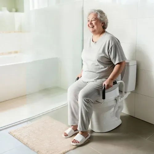 VEVOR Toilettensitzerhöhung Toilettenerhöhung mit 136 kg Tragkraft & 101,6 mm Hubhöhe & Toilettendeckel, erhöhter Toilettensitz mit gepolsterten Griffen für ältere Menschen Senioren Schwangere – Bild 7