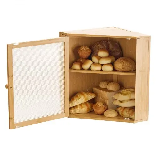 VEVOR Eck-Brotkasten doppellagiger Brotbehälter Brotbox Organizer aus Holz für selbstgebackenes Brot, Aufbewahrungsbehälter mit gewellter Acryl-Türplatte, Brotaufbewahrung Lagerung Natur – Bild 10