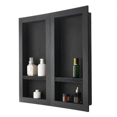 VEVOR Duschnische, 40,6 x 81,3 cm + 40,6 x 81,3 cm Wandnische mit beweglichem Regal, 10,2 cm dicker moderner Seifen- & Shampoo-Aufbewahrungs-Organizer, schwarz für Badezimmerdusche – Bild 8
