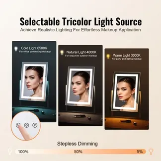 VEVOR Hollywood Schminkspiegel mit Beleuchtung, Kosmetikspiegel mit 3 Farbbeleuchtungsmodi, Schminkspiegel mit LEDs & 5-facher Vergrößerungsspiegel, Smart-Touch-Steuerung, 360°-drehbar, 406x296mm VEVOR Hollywood Schminkspiegel mit Beleuchtung, Kosmetikspiegel mit 3 Farbbeleuchtungsmodi, Schminkspiegel mit LEDs & 5-facher Vergrößerungsspiegel, Smart-Touch-Steuerung, 360°-drehbar, 406x296mm