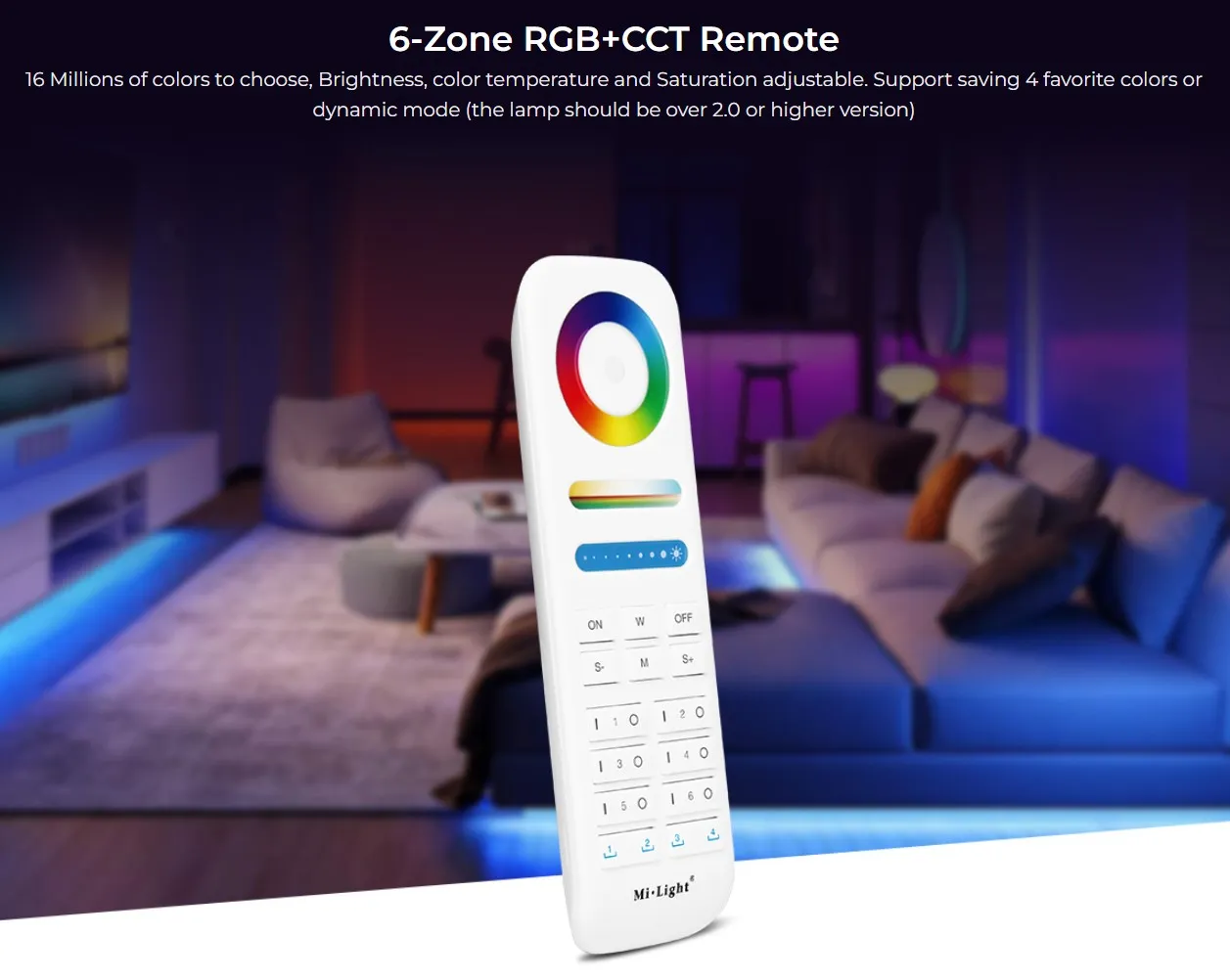 MiBoxer FUT089S LED Fernbedienung RGB-WW (RGB-CCT) 6 Zonen + 2 Szenen – Bild 5