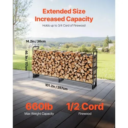 VEVOR Metall Kaminholzregal, 257x36x117 cm Brennholzregal, Kaminholzunterstand aus Metall, max. Tragkraft 300 kg, Feuerholzregal, Kaminholzlager, Stapelhilfe für Veranden, Terrassen, Gärten – Bild 2