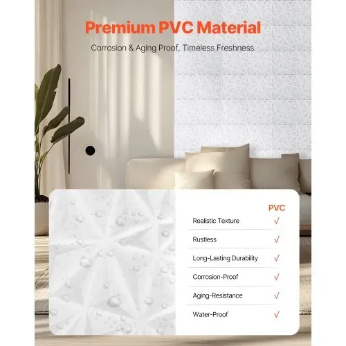 VEVOR 3D-Wandpaneele 33er-Set, 30x30 cm PVC-Moderne minimalistische Wandverkleidung, 2,97 m² Deckkraft, Wanddeko, Inneneinrichtung für Decke, Schlafzimmer, Wohn- und Spielzimmer, Mattweiß – Bild 3