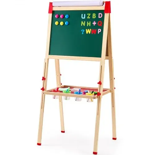 VEVOR Kunststaffelei für Kinder, 3-in-1-Kunststaffelei aus Holz, mit magnetischem Whiteboard, Kreidetafel und Papierrolle, verstellbares stehendes Zeichenbrett mit Malzubehör für Kinder ab 3 Jahren – Bild 8